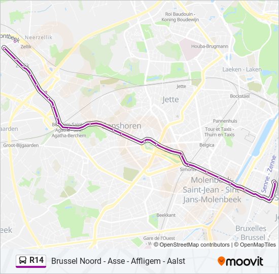 R14 bus Line Map