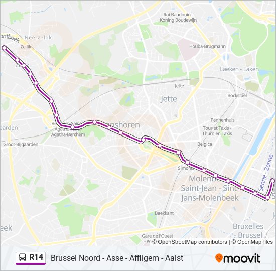 Plan de la ligne R14 de bus