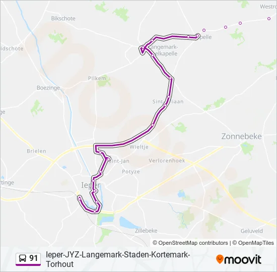 91 Bus Line Map