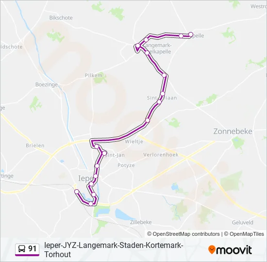 91 Bus Line Map