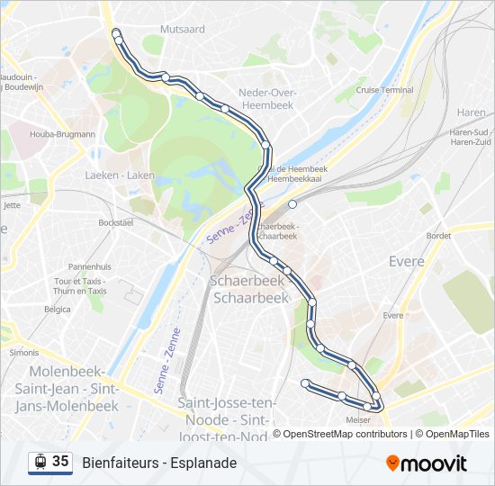 Plan de la ligne 35 de tram