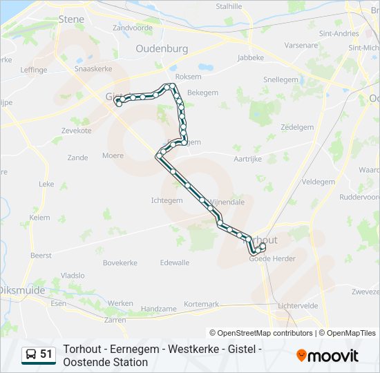 51 Route: dienstregelingen, haltes en kaarten - Gistel Stadhuis ...