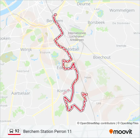 Bus 92 lijnkaart