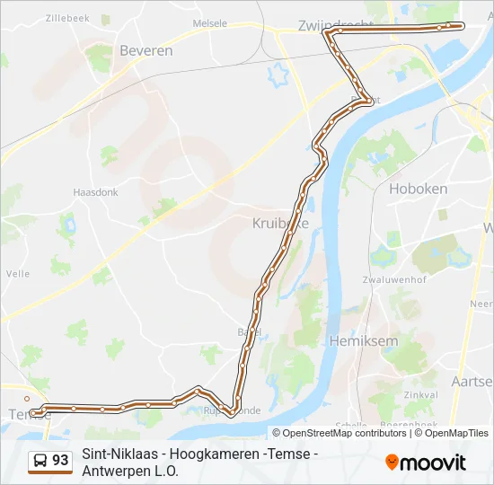 Bus 93 lijnkaart