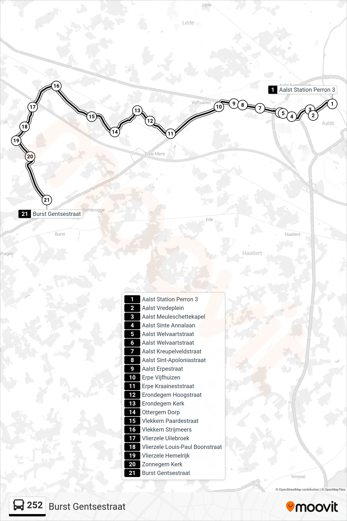 Lijn 252 (bus, Burst Gentsestraat): route en haltes op de kaart