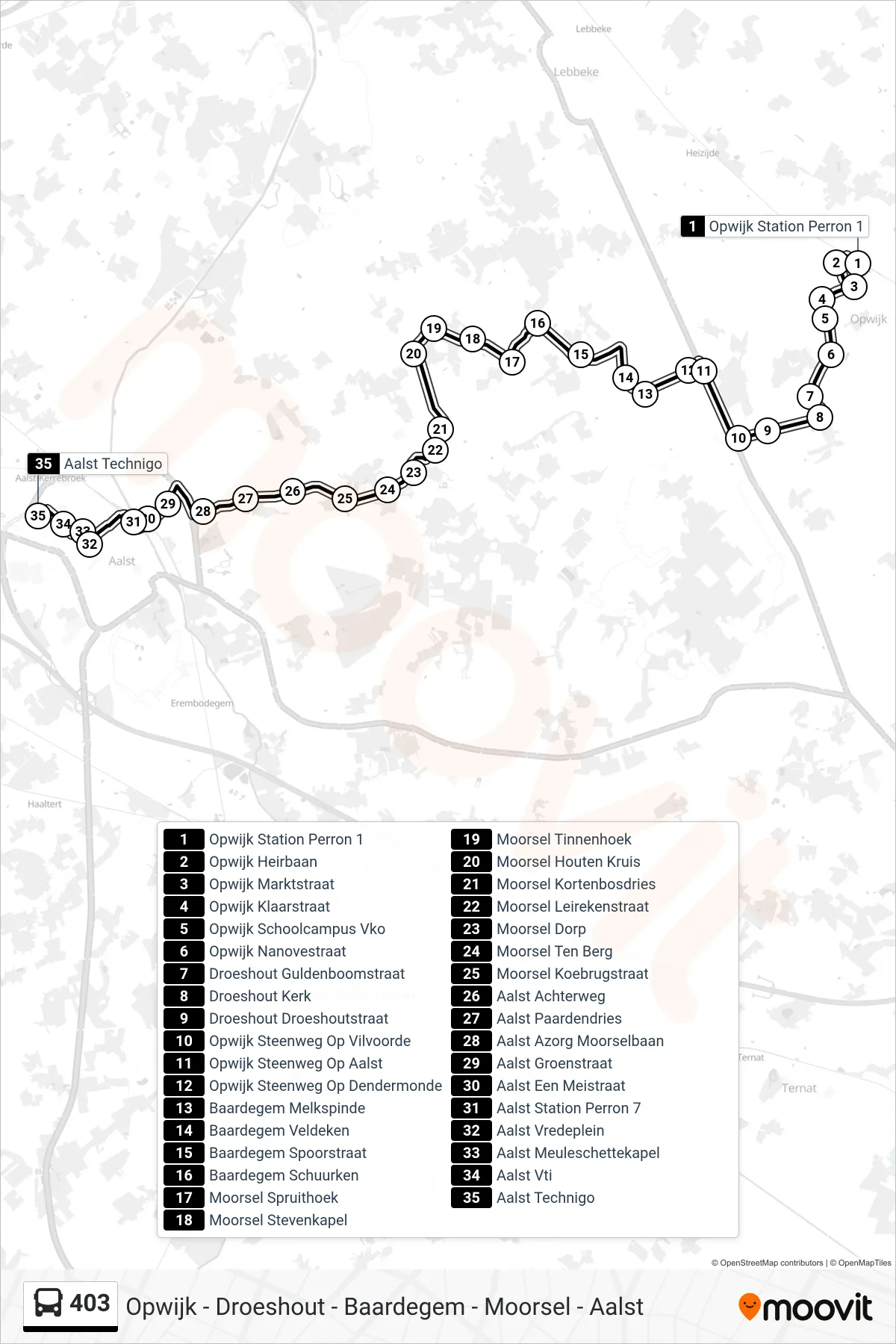 Lijn 403 (bus, Aalst Technigo): route en haltes op de kaart