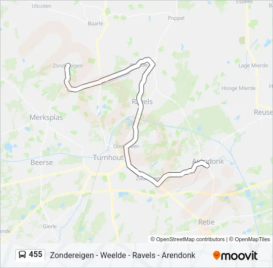 Plan de la ligne 455 de bus