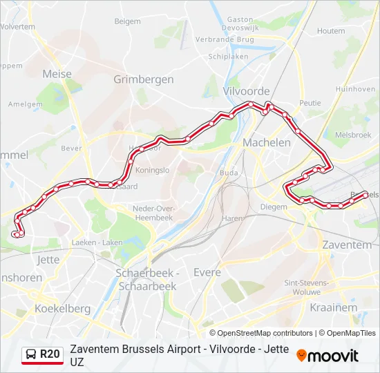 Bus R20 lijnkaart