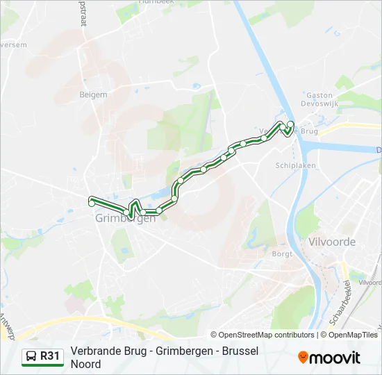 Bus R31 lijnkaart