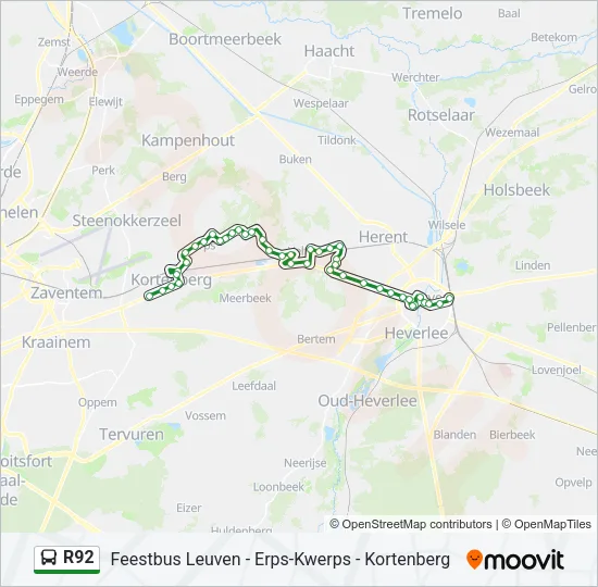 Bus R92 lijnkaart
