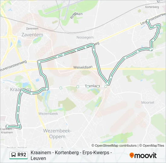 R92 Bus Line Map