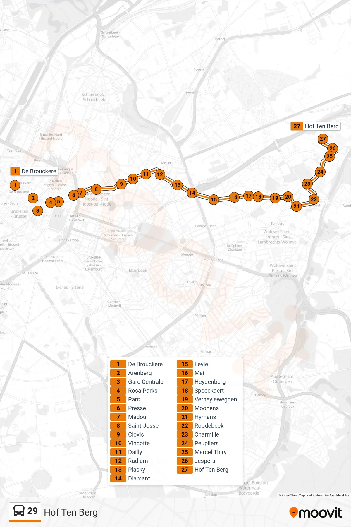 Lijn 29 (bus, Hof Ten Berg): route en haltes op de kaart