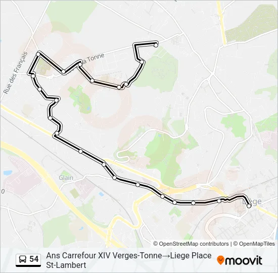 54 Bus Line Map