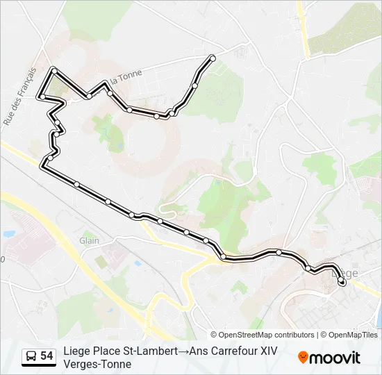54 Bus Line Map