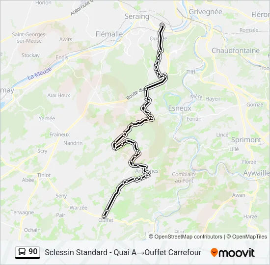 Plan de la ligne 90 de bus