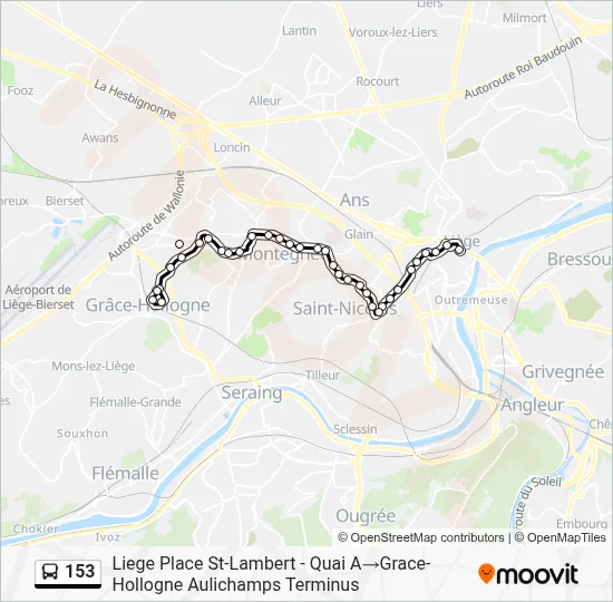 153 Itinéraire: Horaires, Arrêts & Plan - Liege Place St-Lambert - Quai ...