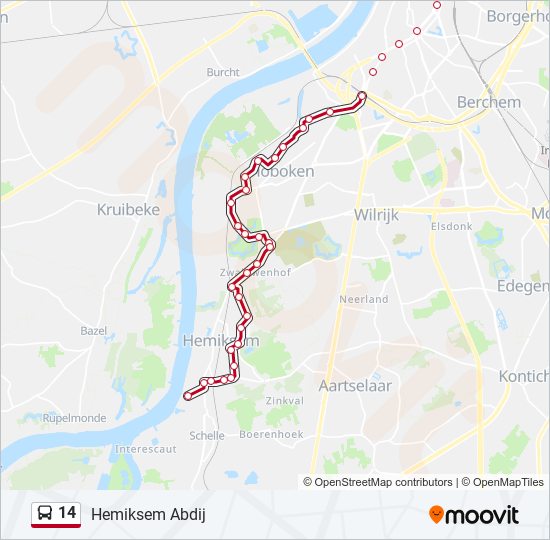 Plan de la ligne 14 de bus