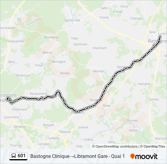 Plan de la ligne 601 de bus