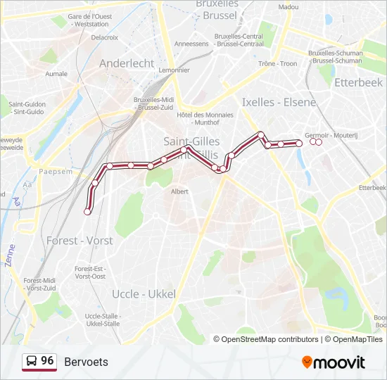 Plan de la ligne 96 de bus