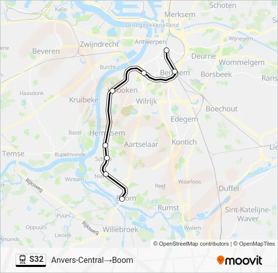 S32 Postcode Map S32 Route: Schedules, Stops & Maps - Antwerp Central→Boom (Updated)