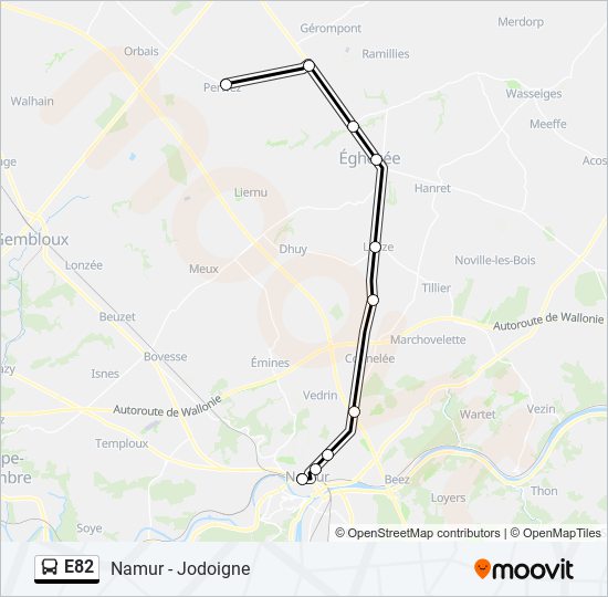 Plan de la ligne E82 de bus