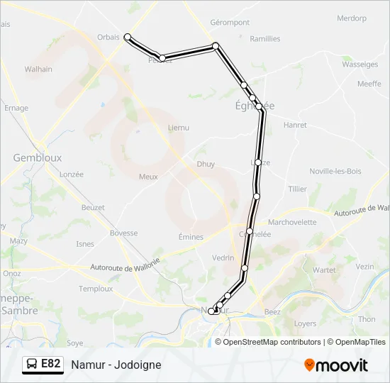 Bus E82 lijnkaart