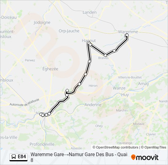 Plan de la ligne E84 de bus