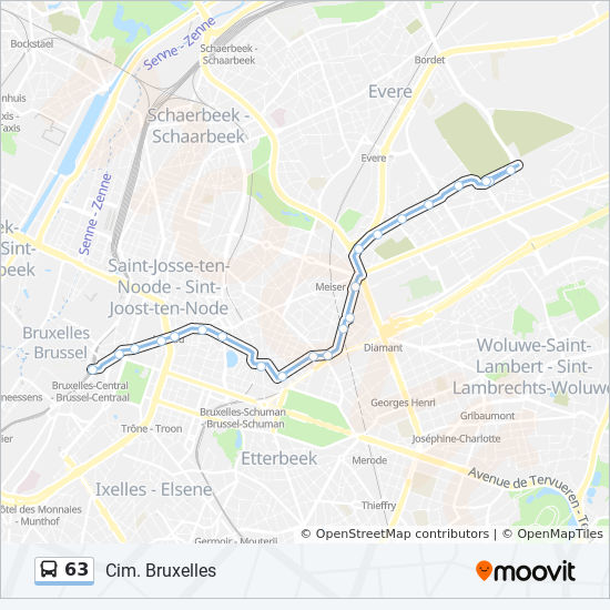 Klik trommel formeel 63 Route: dienstregelingen, haltes en kaarten - Cim. Bruxelles