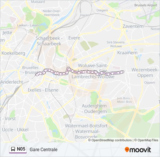 Plan de la ligne N05 de bus