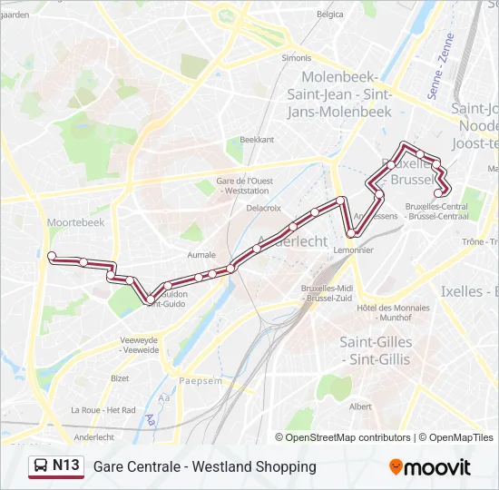 N13 Bus Line Map