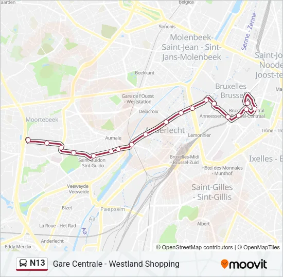 N13 Bus Line Map