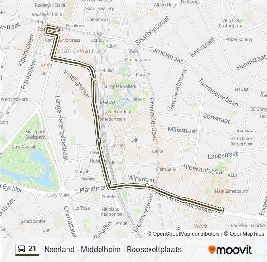 Plan de la ligne 21 de bus