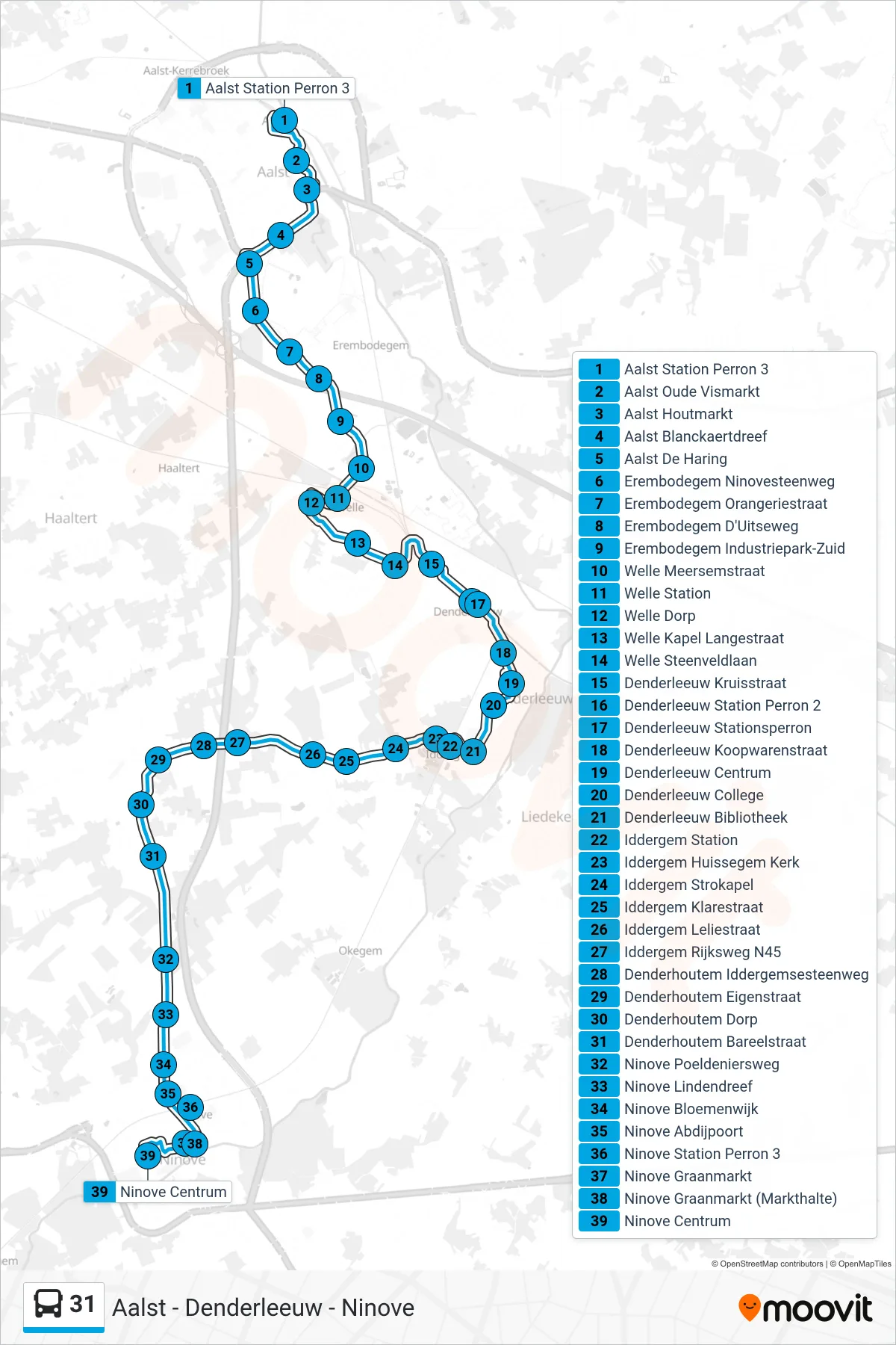 Lijn 31 (bus, Ninove Centrum): route en haltes op de kaart
