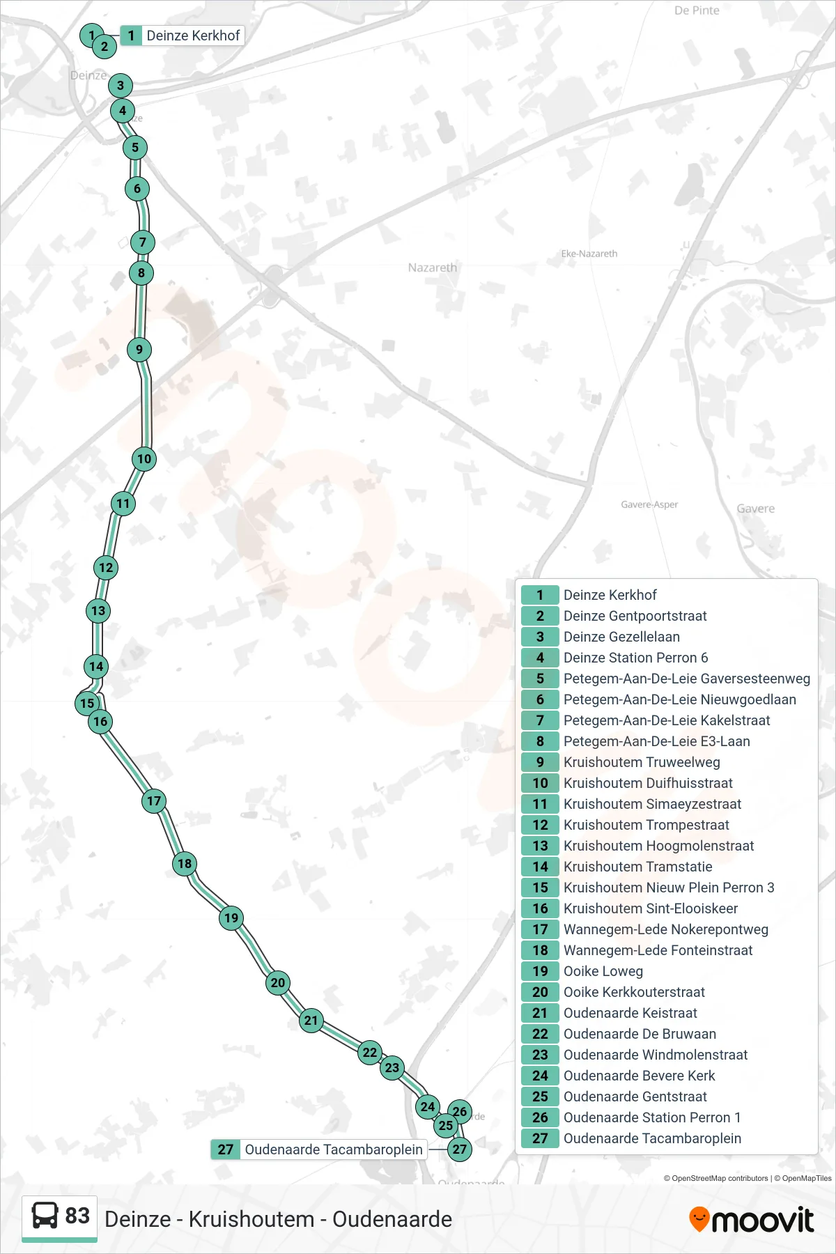 Lijn 83 (bus, Oudenaarde Tacambaroplein): route en haltes op de kaart