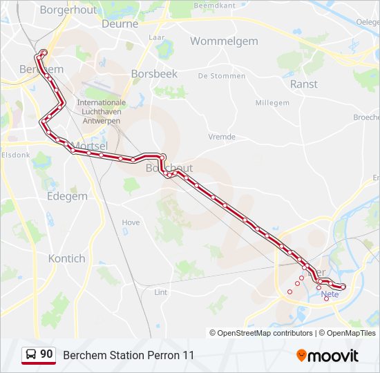 Plan de la ligne 90 de bus