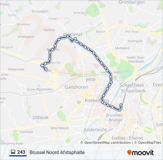 243 Route: haltes en kaarten - Brussel Noord Afstaphalte