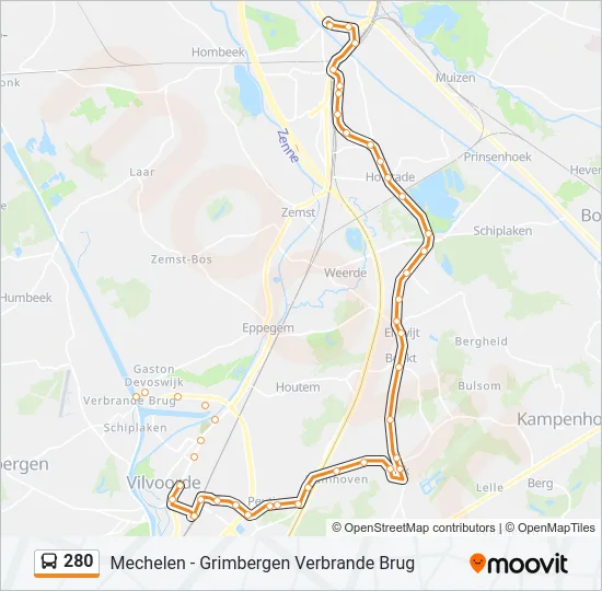 Bus 280 lijnkaart