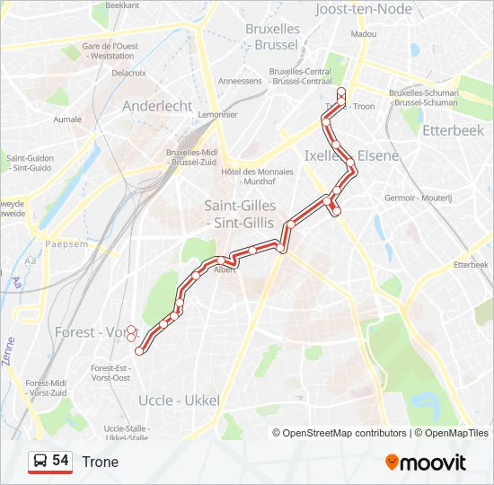 54 Bus Line Map