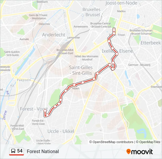 54 Bus Line Map