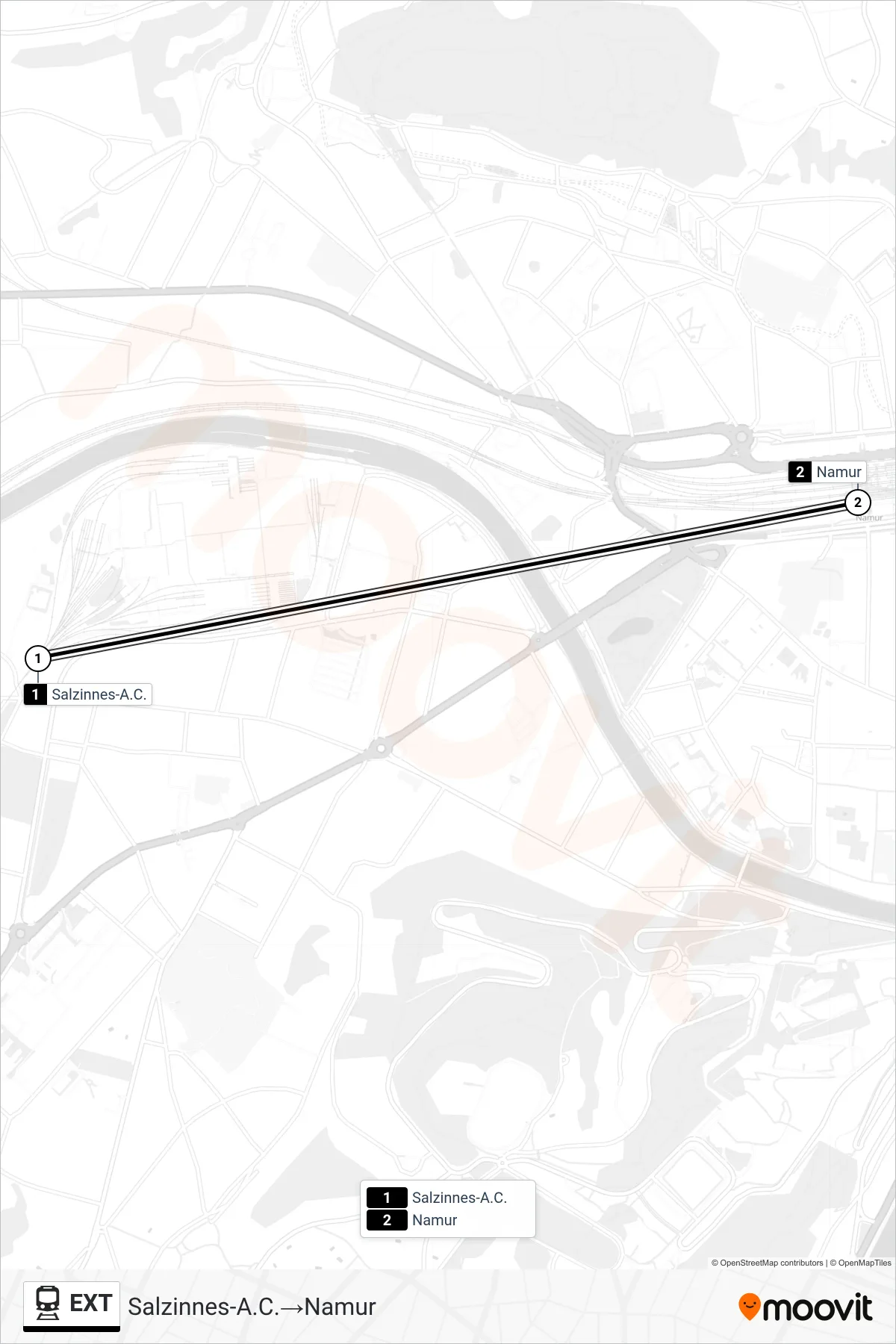 Lijn EXT (trein, Salzinnes-A.C.‎→Namur): route en haltes op de kaart