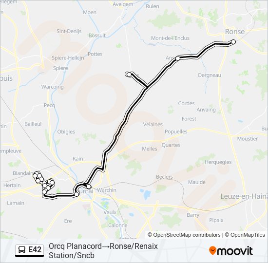 Plan de la ligne E42 de bus