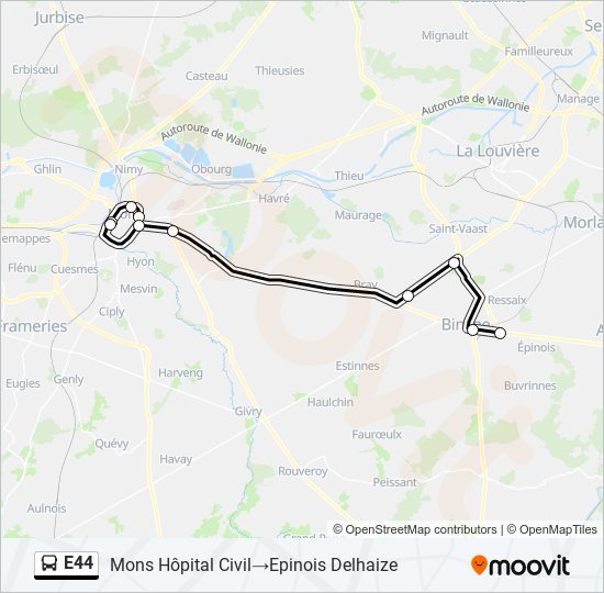 Plan de la ligne E44 de bus