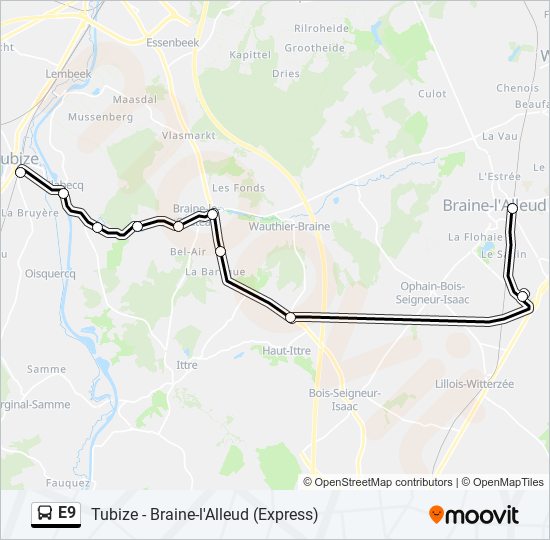 Plan de la ligne E9 de bus