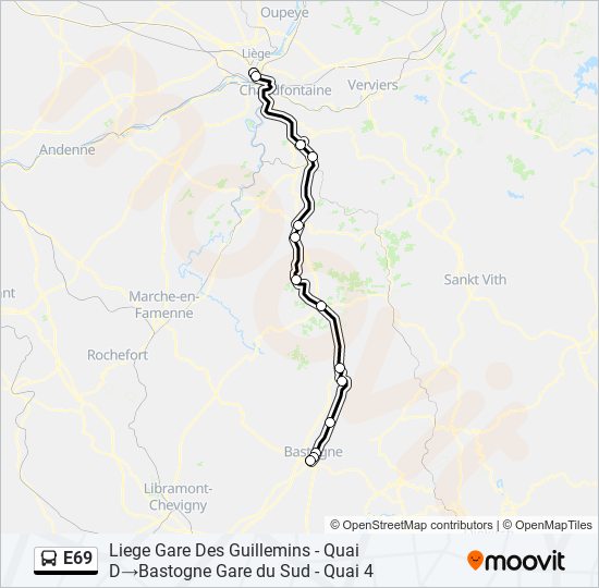 Plan de la ligne E69 de bus