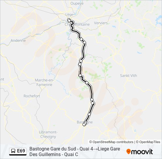 Plan de la ligne E69 de bus