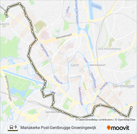 Spit moederlijk Bezet 9 Route: dienstregelingen, haltes en kaarten - Gentbrugge Dienstencentrum  (Bijgewerkt)