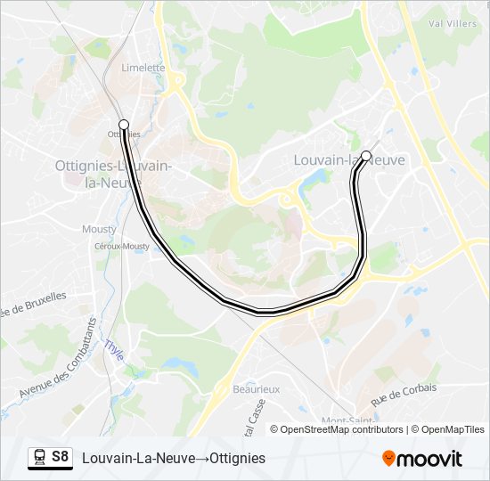 Plan de la ligne S8 de train