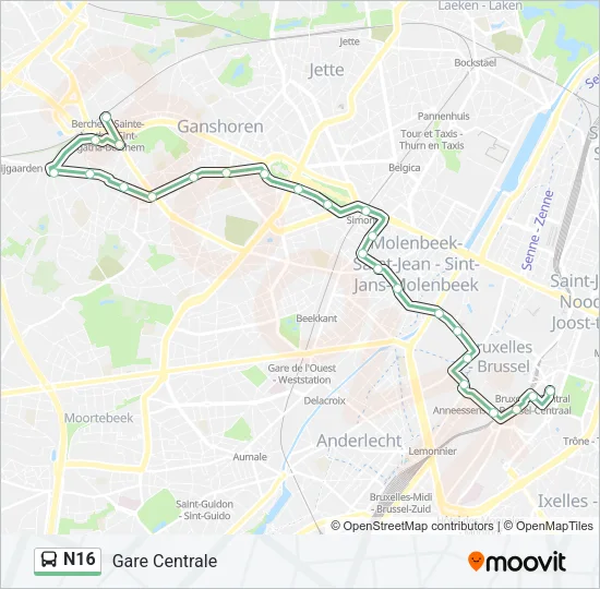 N16 Bus Line Map