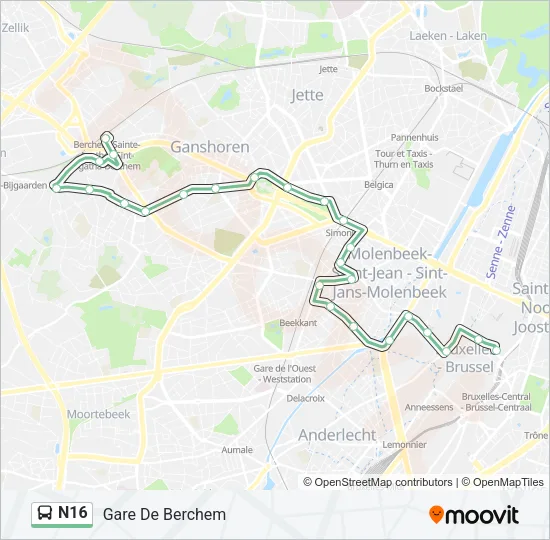 N16 Bus Line Map