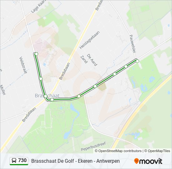 In het algemeen Knop ik heb honger 730 Route: dienstregelingen, haltes en kaarten - Brasschaat Klina